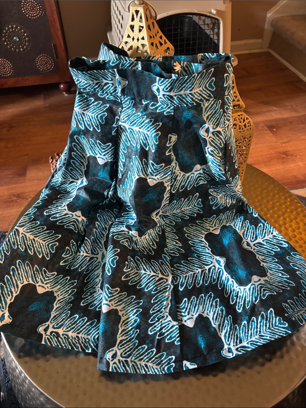 Francis Benedict Teal & Black Printed Flared Women's Mini Skirt-African